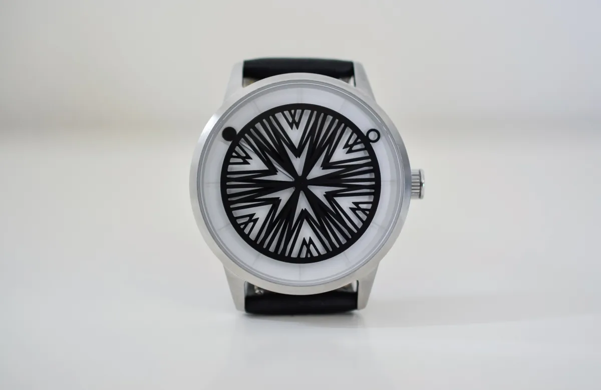 Close-up of the Humism Rhizome animated dial in motion