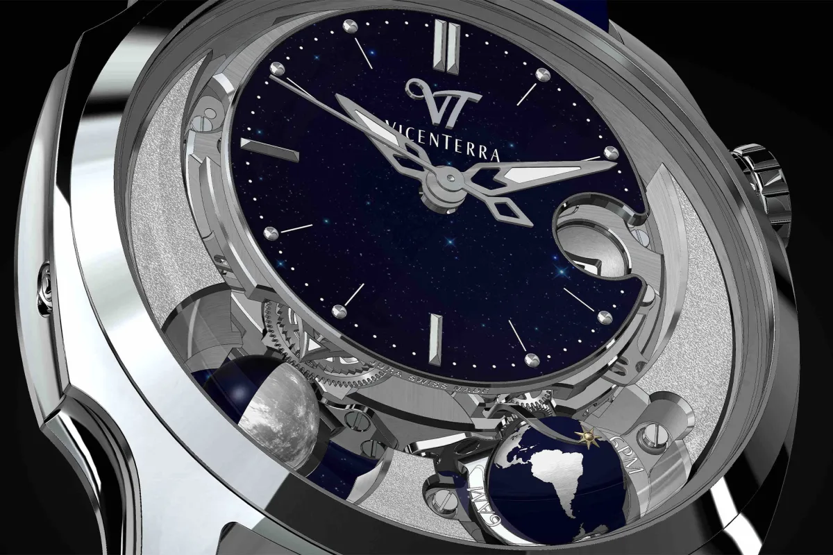 Hand-painted 3D globe on Vicenterra AstroLUNA watch