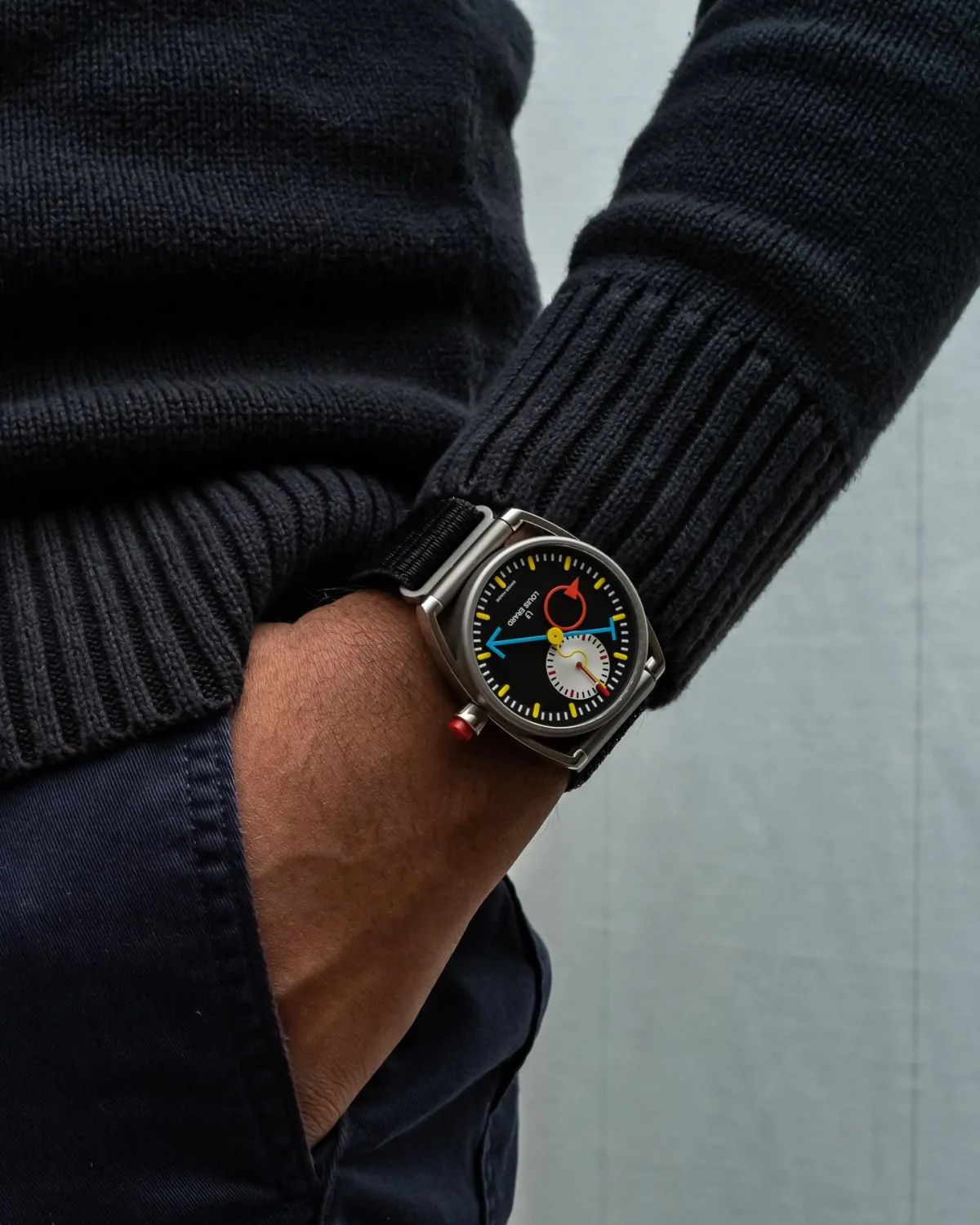 Side view of the watch with nylon strap