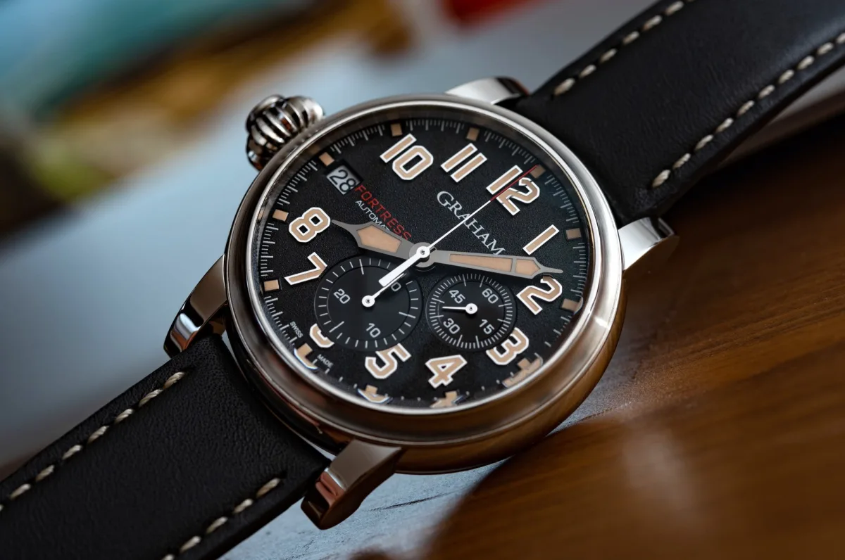 Close-up of Graham Fortress watch dial