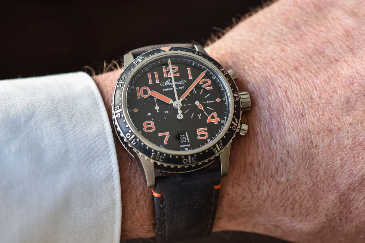 Side view of Breguet Type XXI 3815 with titanium case