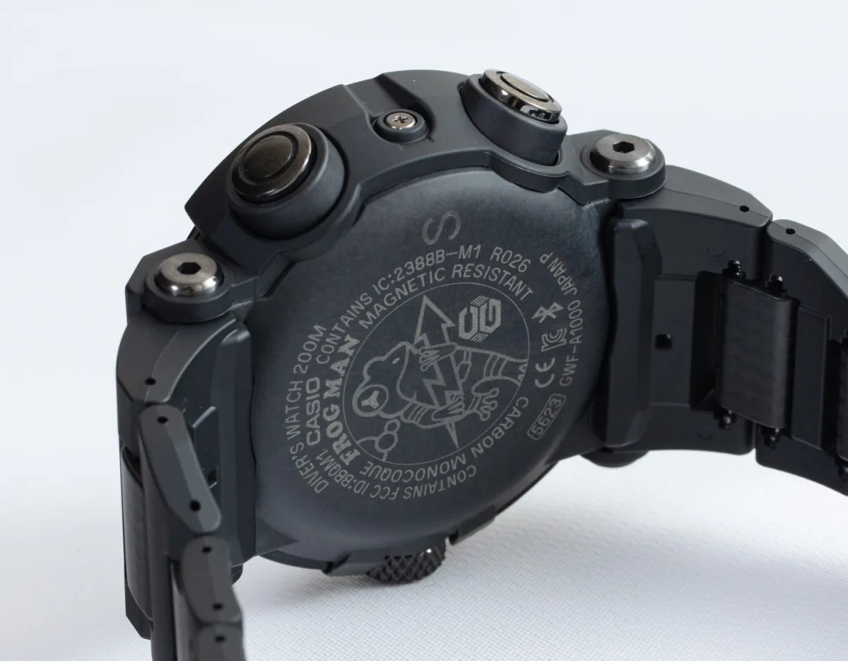 Side view of Casio Frogman GWF-A1000XC-1A showing buttons