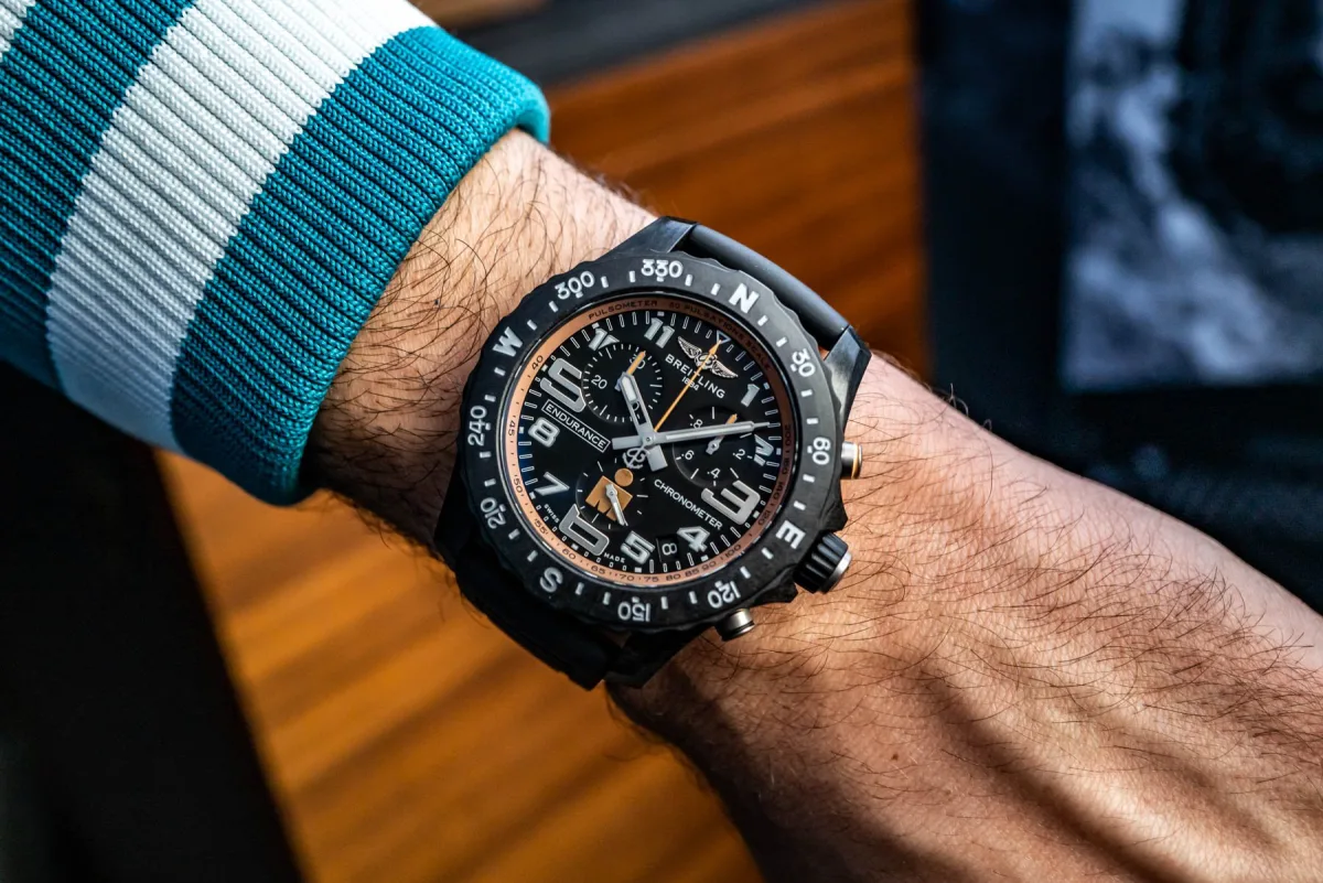 Red gradient dial of the Breitling Endurance Pro Ironman