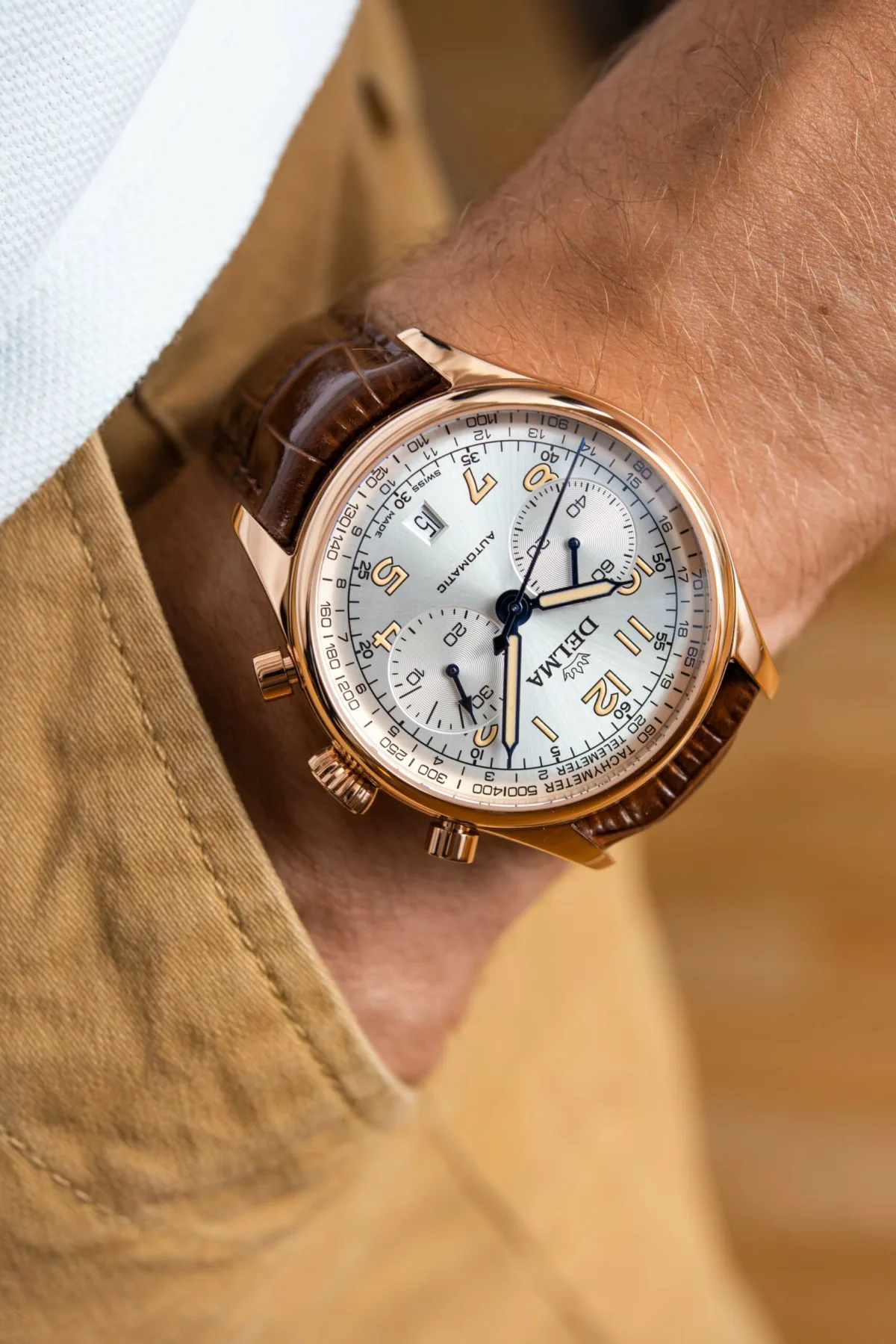 Wrist shot of Delma Heritage Chronograph