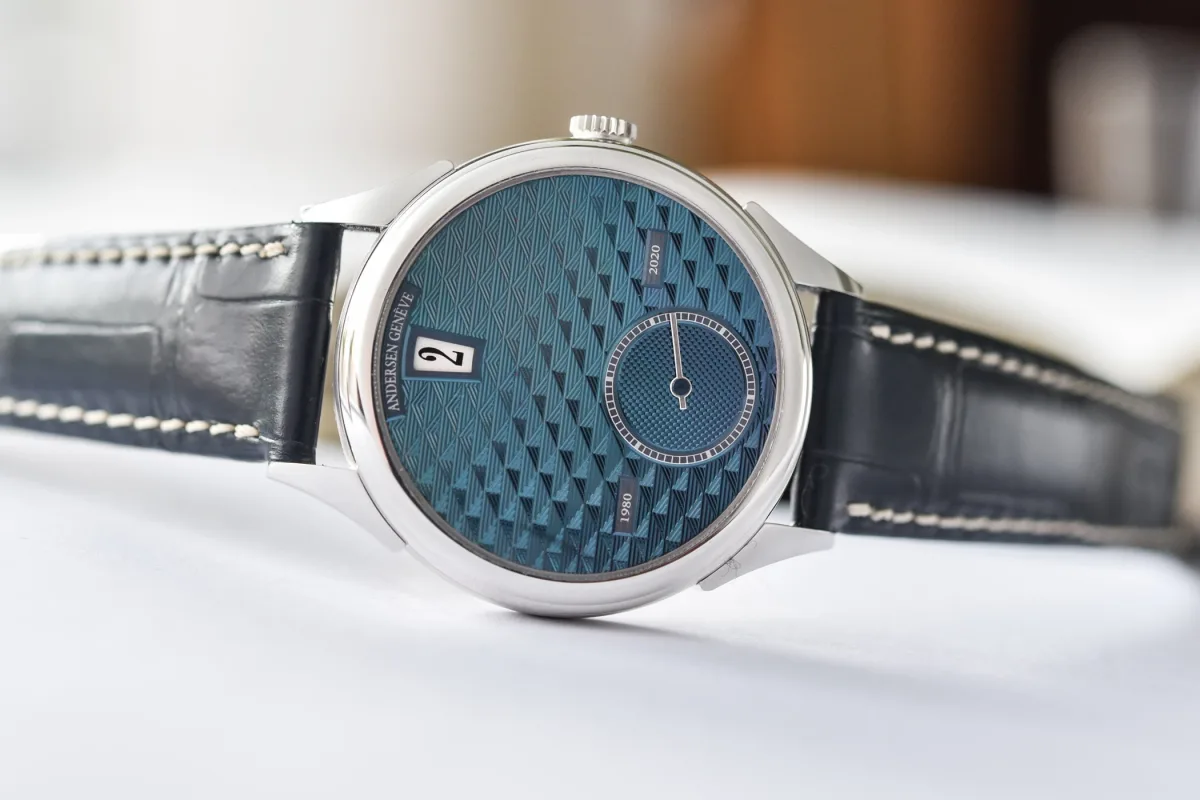 Close-up of Andersen's Jumping Hour watch
