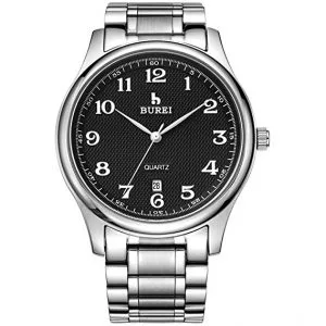 BUREI Datejust Dress Watch with large black dial