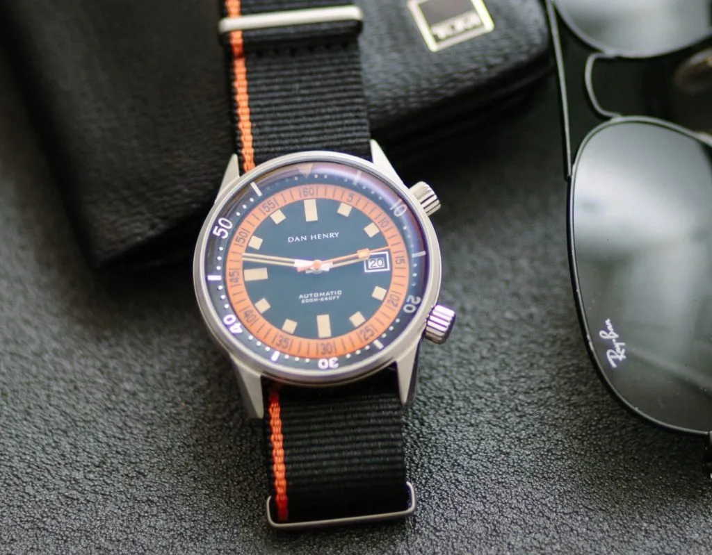 Dan Henry 1970 watch with satin black dial