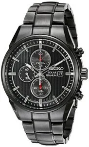 Seiko Men's SSC393 Solar Watch with ribbed black dial