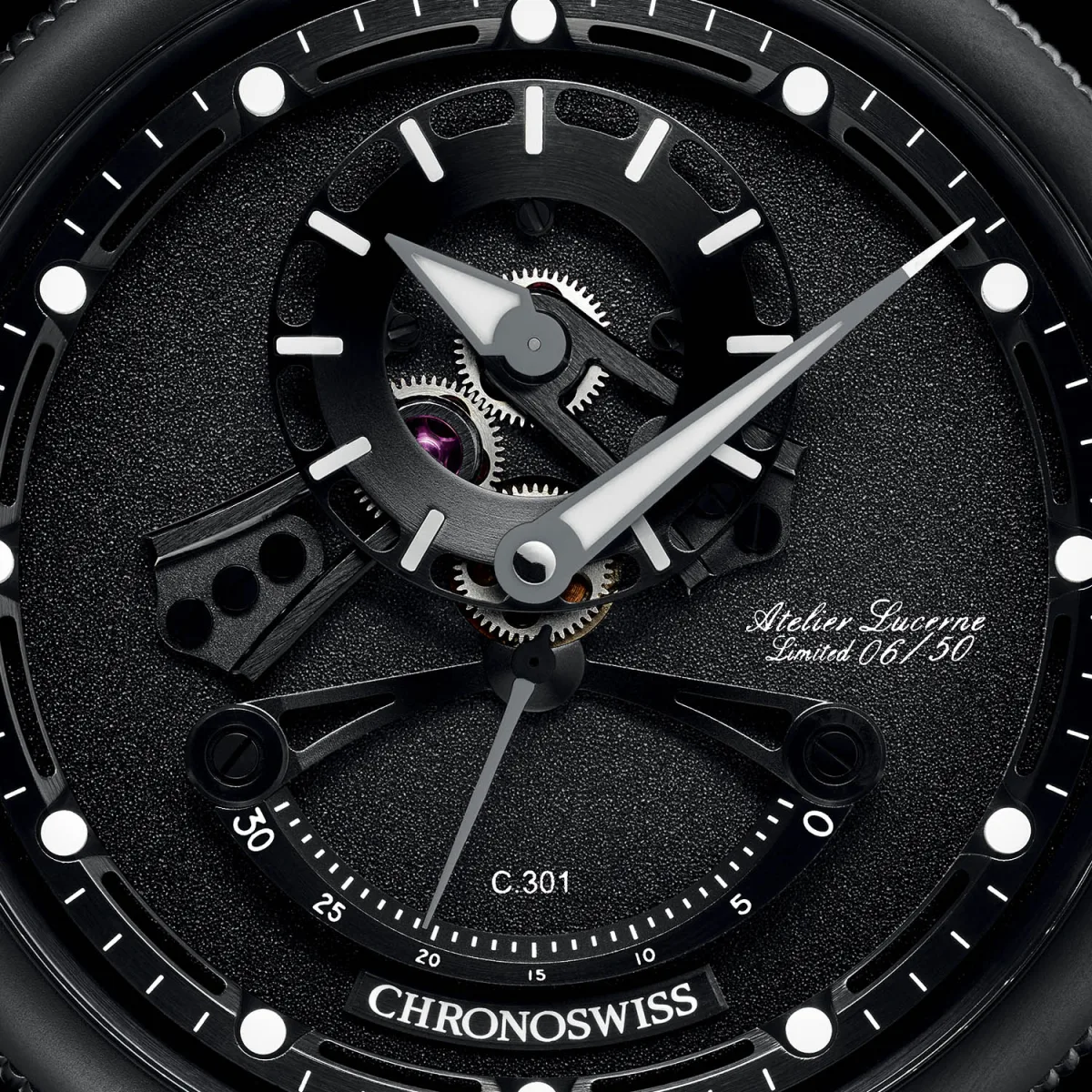 Chronoswiss Open Gear ReSec Black Ice watch face detail