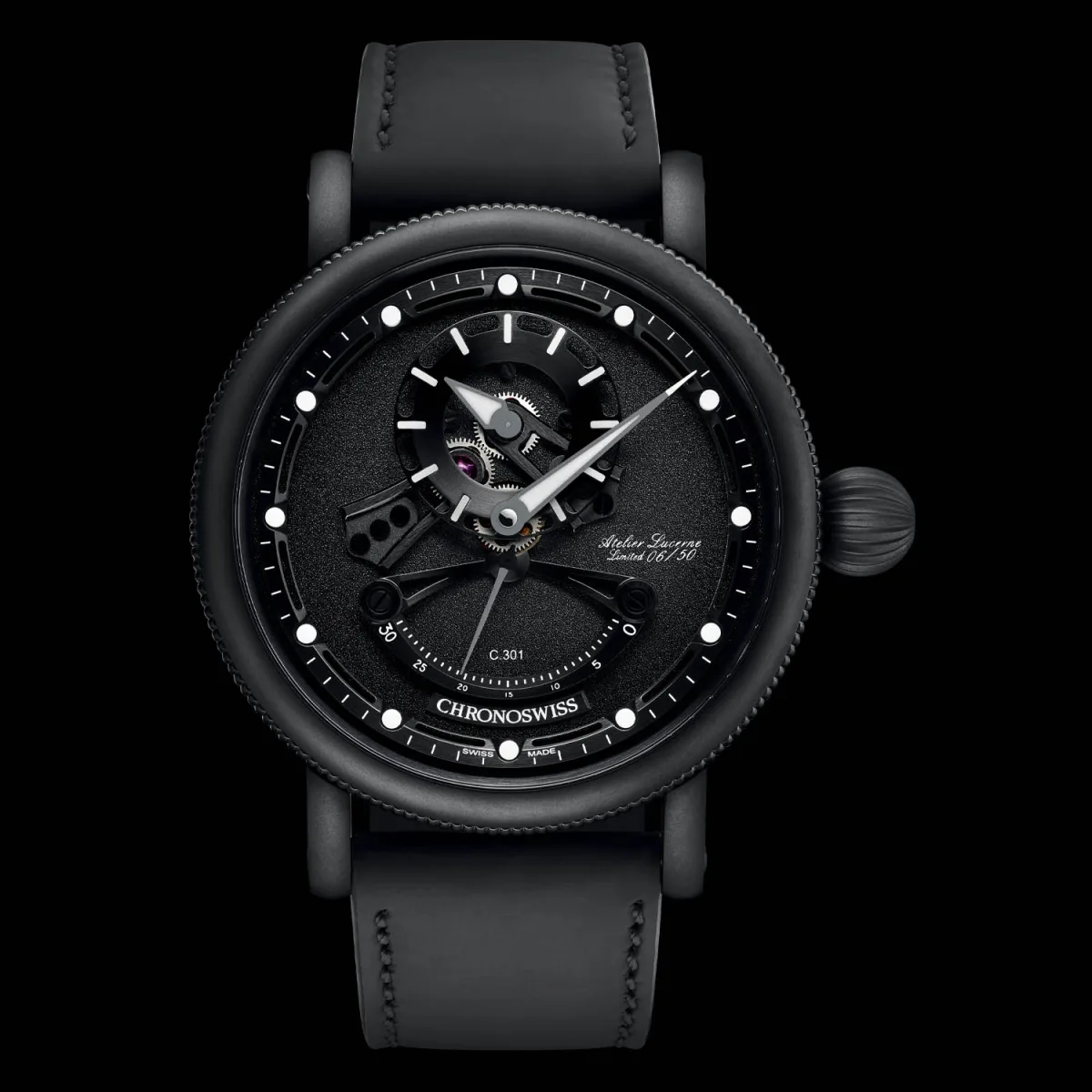 Chronoswiss Open Gear ReSec Black Ice side view showing case design