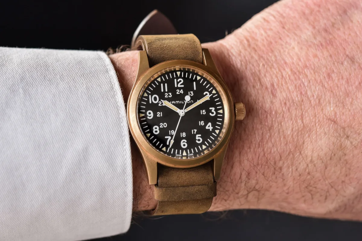 Hamilton Khaki Field Mechanical Bronze watch on NATO strap