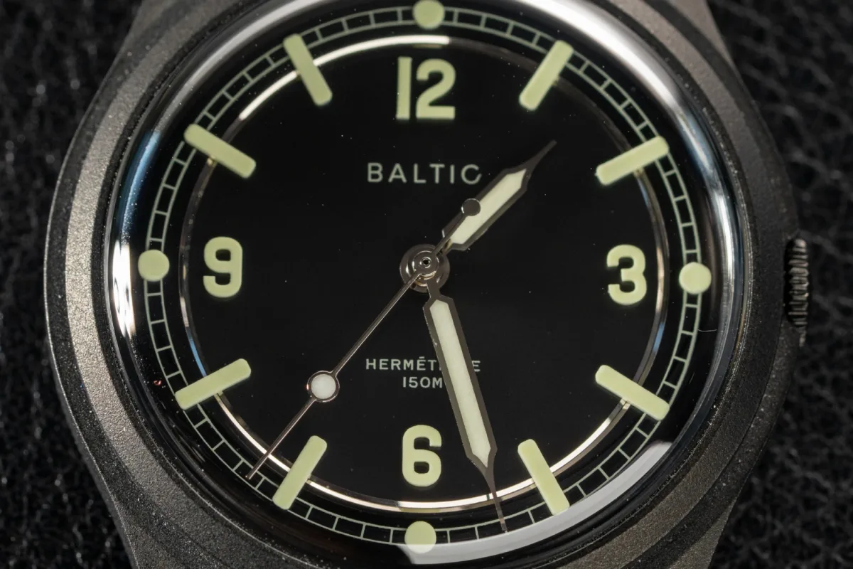 Baltic Hermétique Night Mode with lollipop-style seconds hand