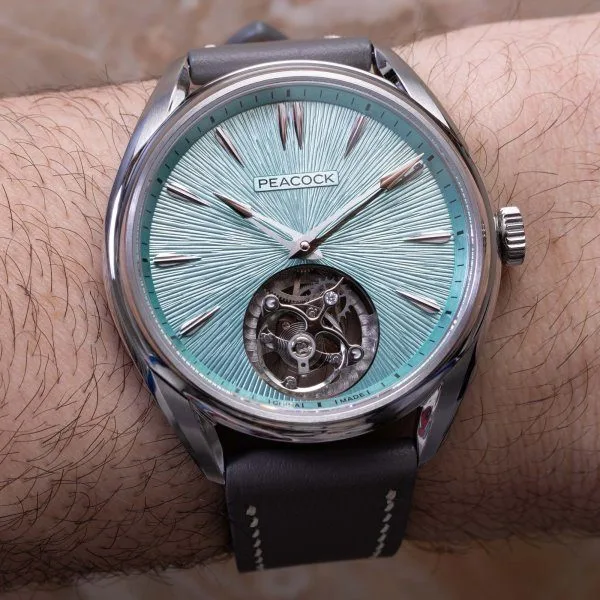 Peacock Divine Craft watch showcasing its new thin tourbillon.