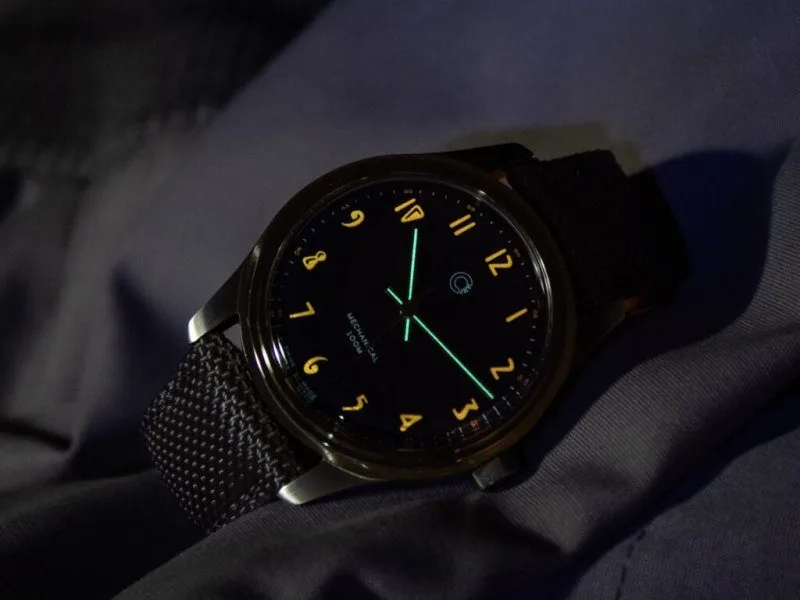 Camp Fieldtimer watch glowing in the dark