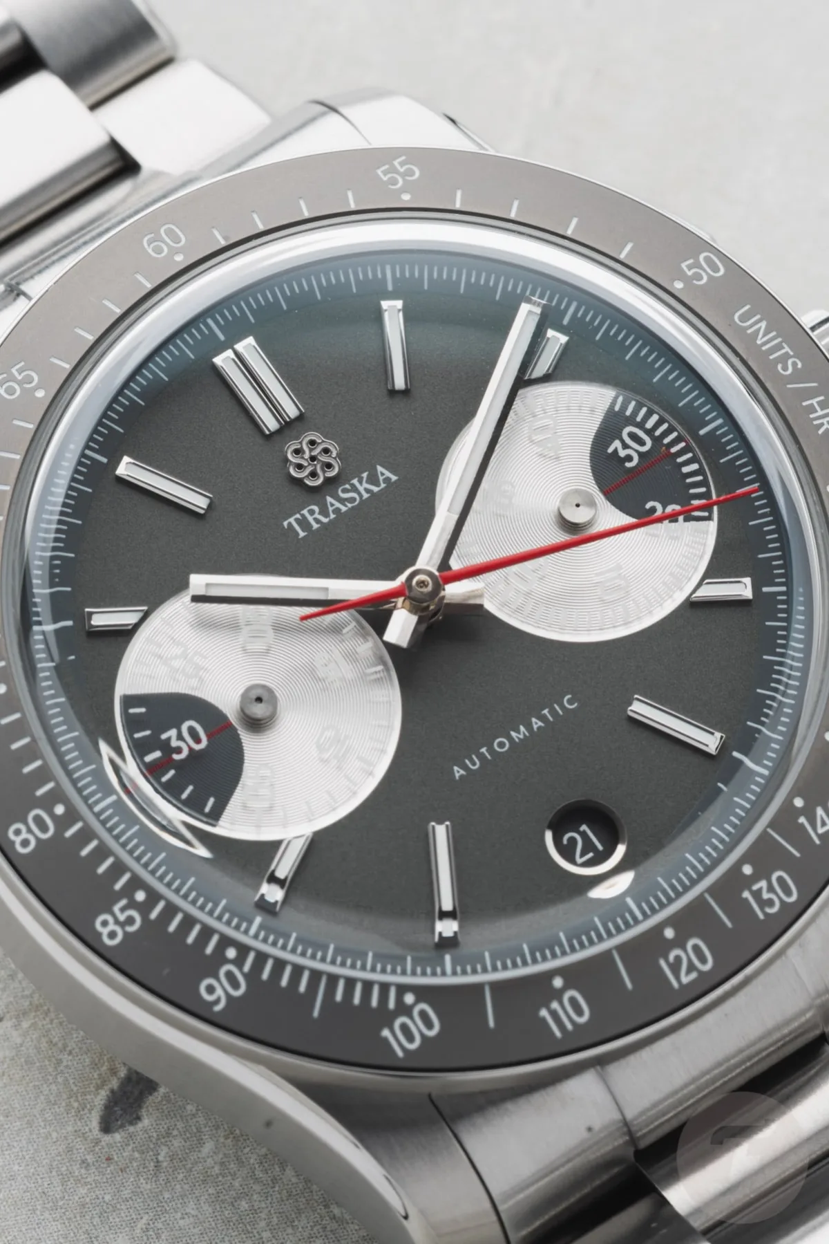 Traska Chronograph bezel with tungsten insert