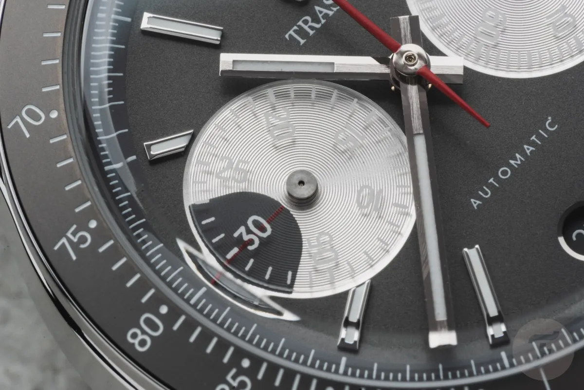 Details of Traska Chronograph dial and hands