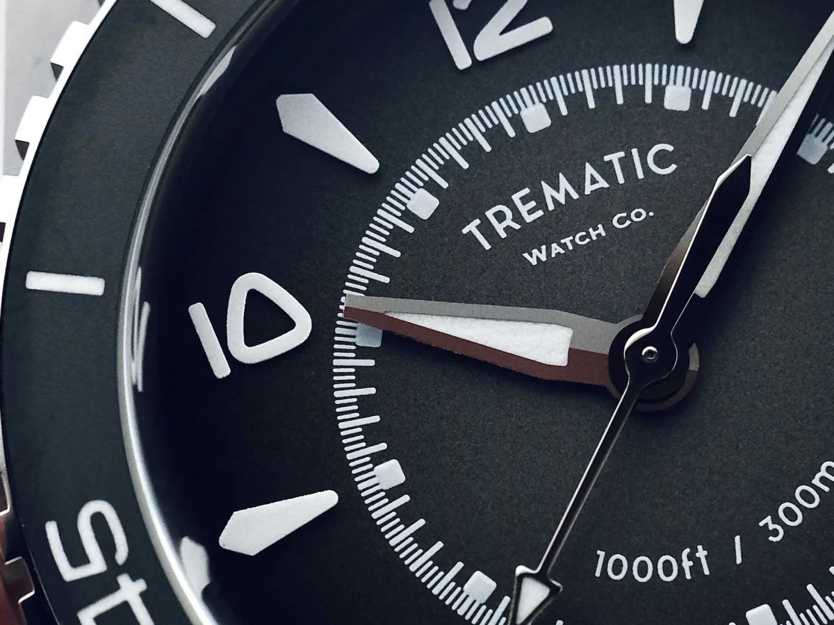 Trematic T-Five Beigua Maris dial close-up
