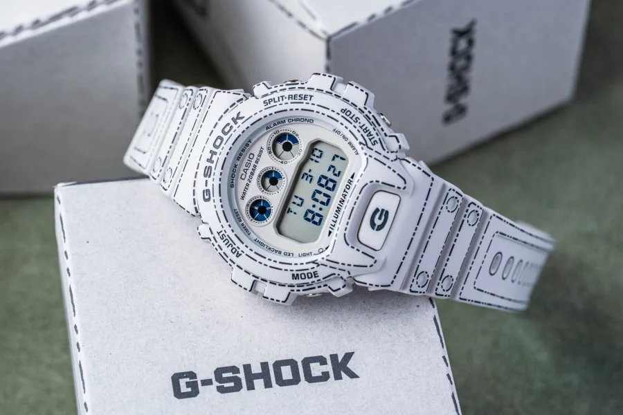 Detail of origami-inspired case decoration on G-SHOCK
