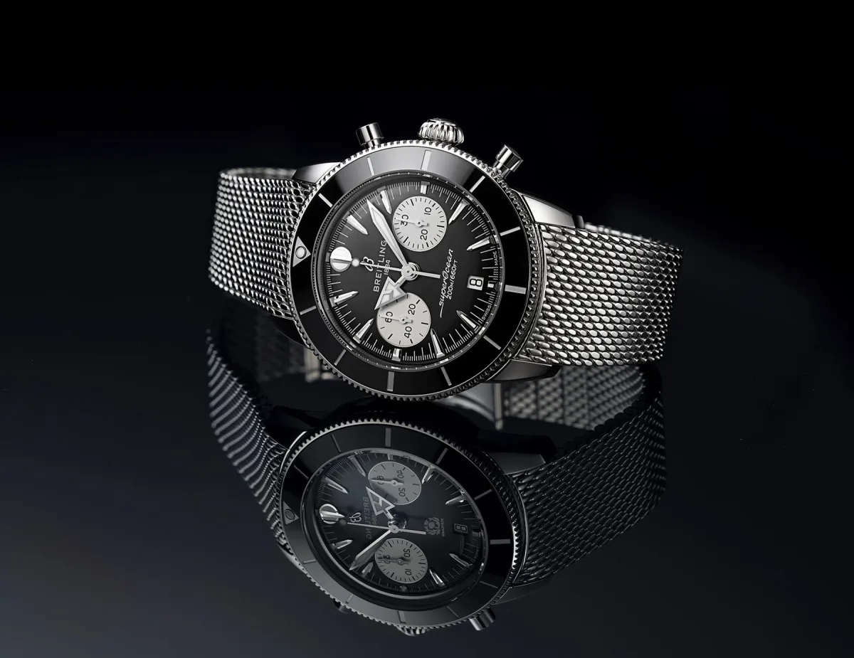 Close-up of Breitling Superocean Heritage B01 Chronograph 42 watch face