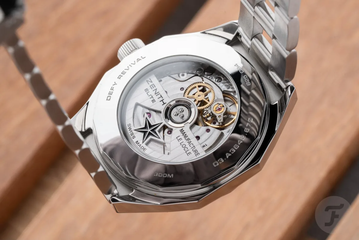Zenith Elite 670 movement visible through sapphire case back