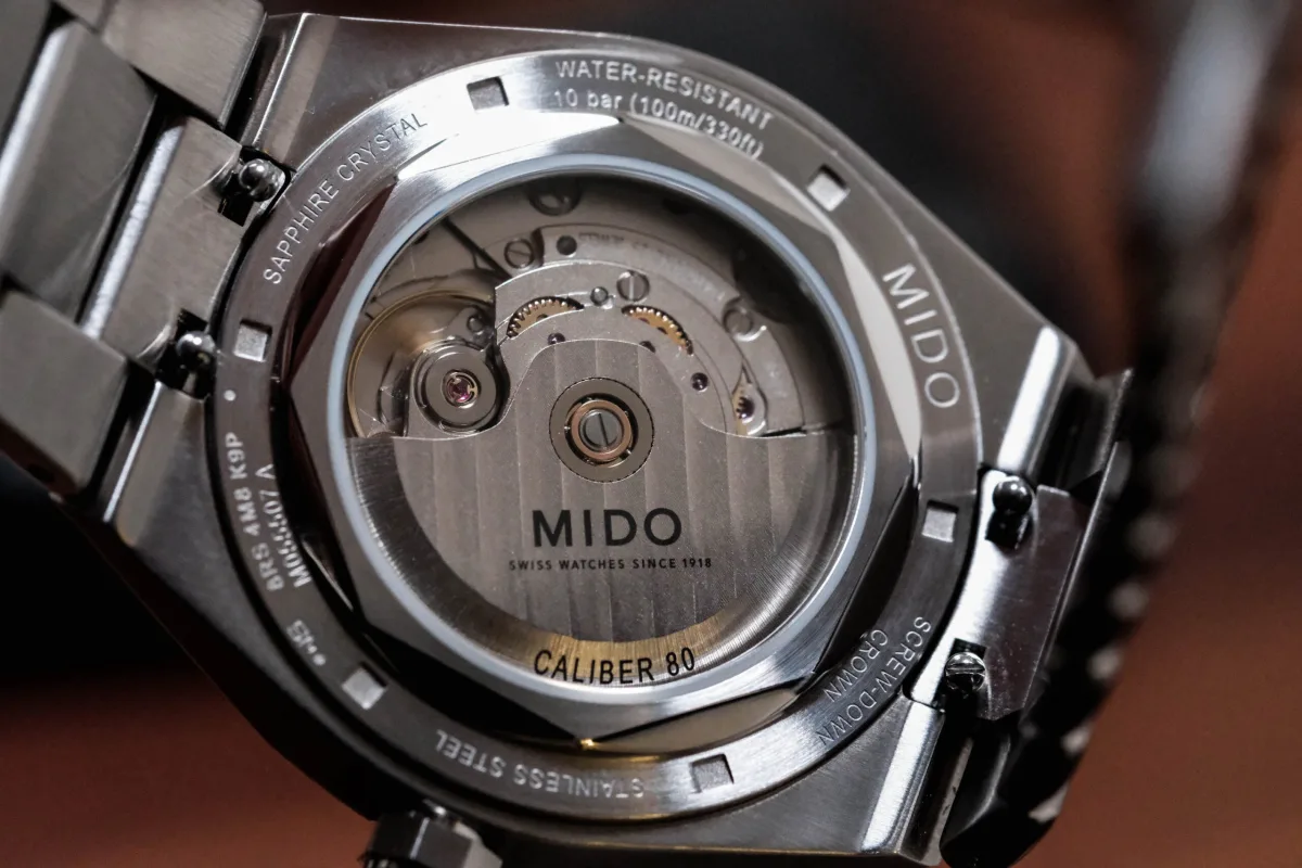 Side view of Mido Multifort 8 One Crown watch