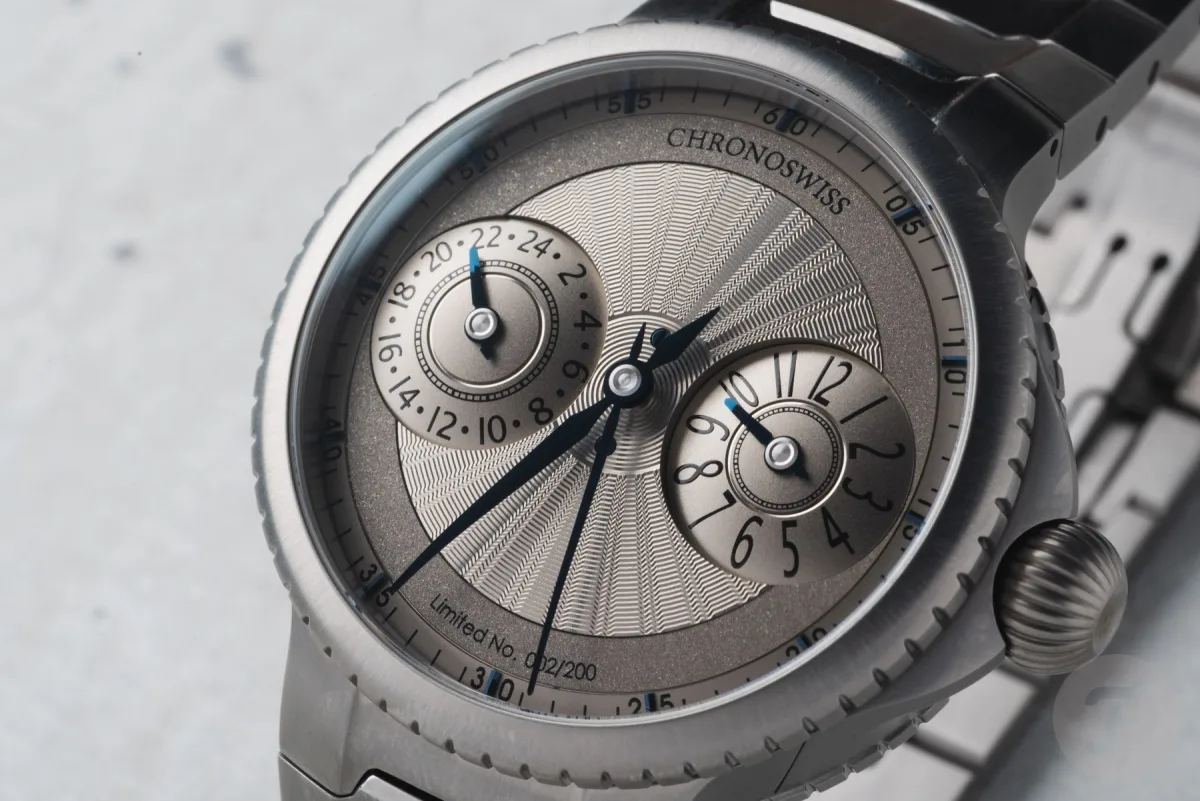 Titanium Chronoswiss Pulse GMT with detailed brass dial