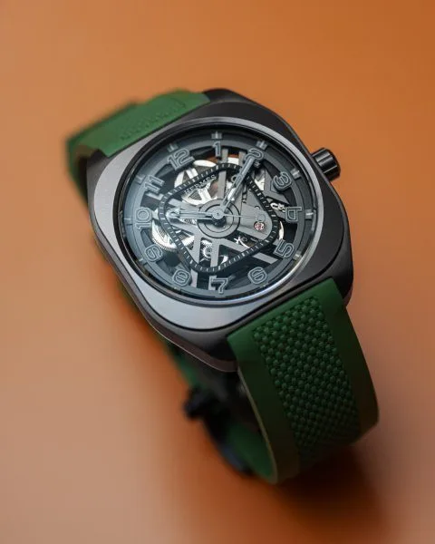 Hermes H08 Squelette's cushion-shaped case with ceramic bezel