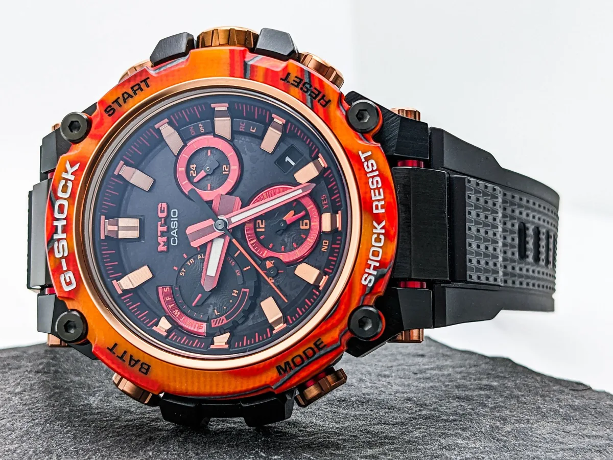 MTGB3000FR-1A on wrist showing luminescent feature